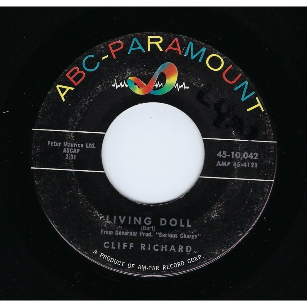 Cliff Richard Vinyl 45 Living / Apron Strings on ABC-Paramount VG Rock
